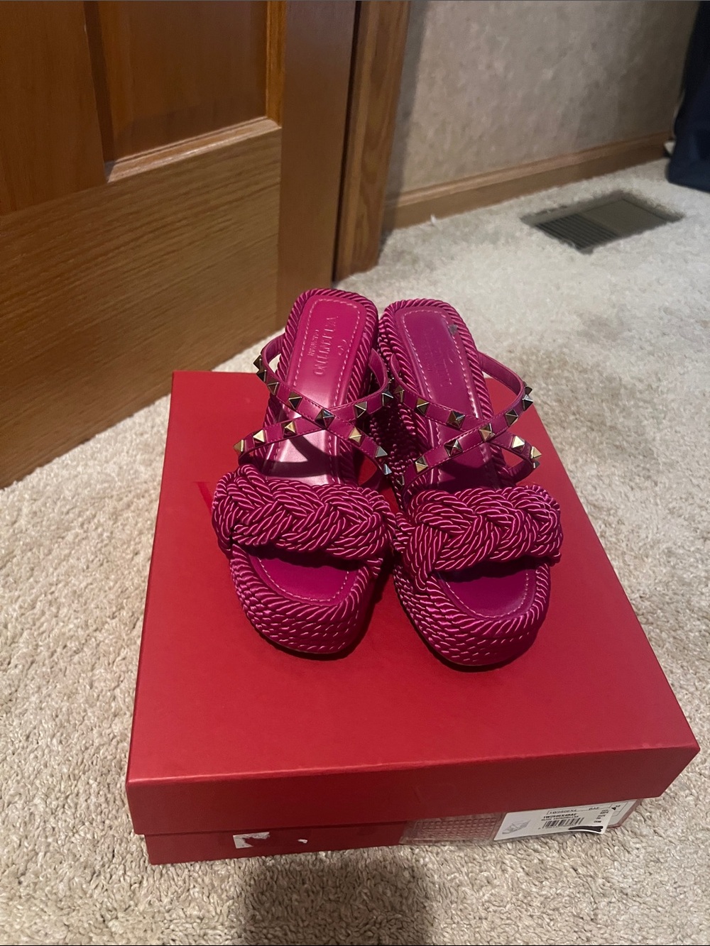 Valentino Garavani Fuchsia Braided Studded Slide Heels